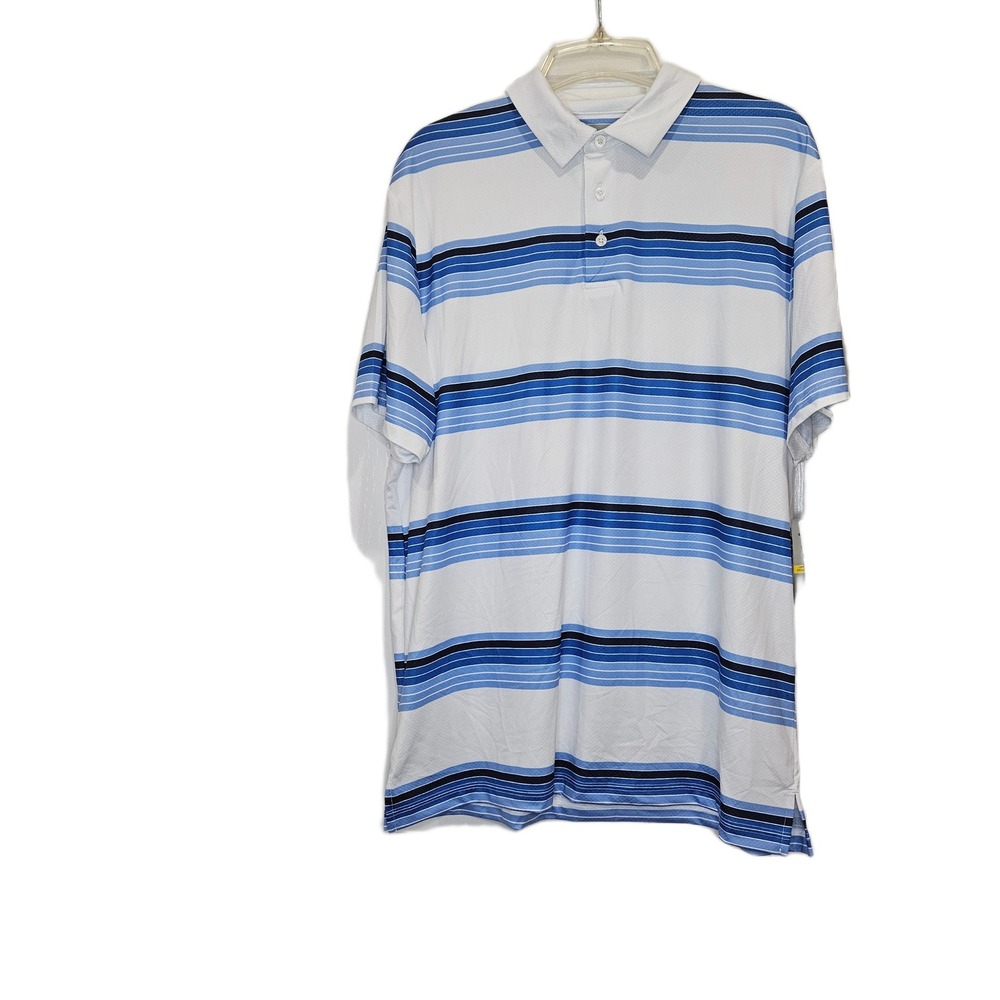 NWT PGA Tour Pro Series Men's Size Large White/Blue Polo Golf Shirt UPF 50
